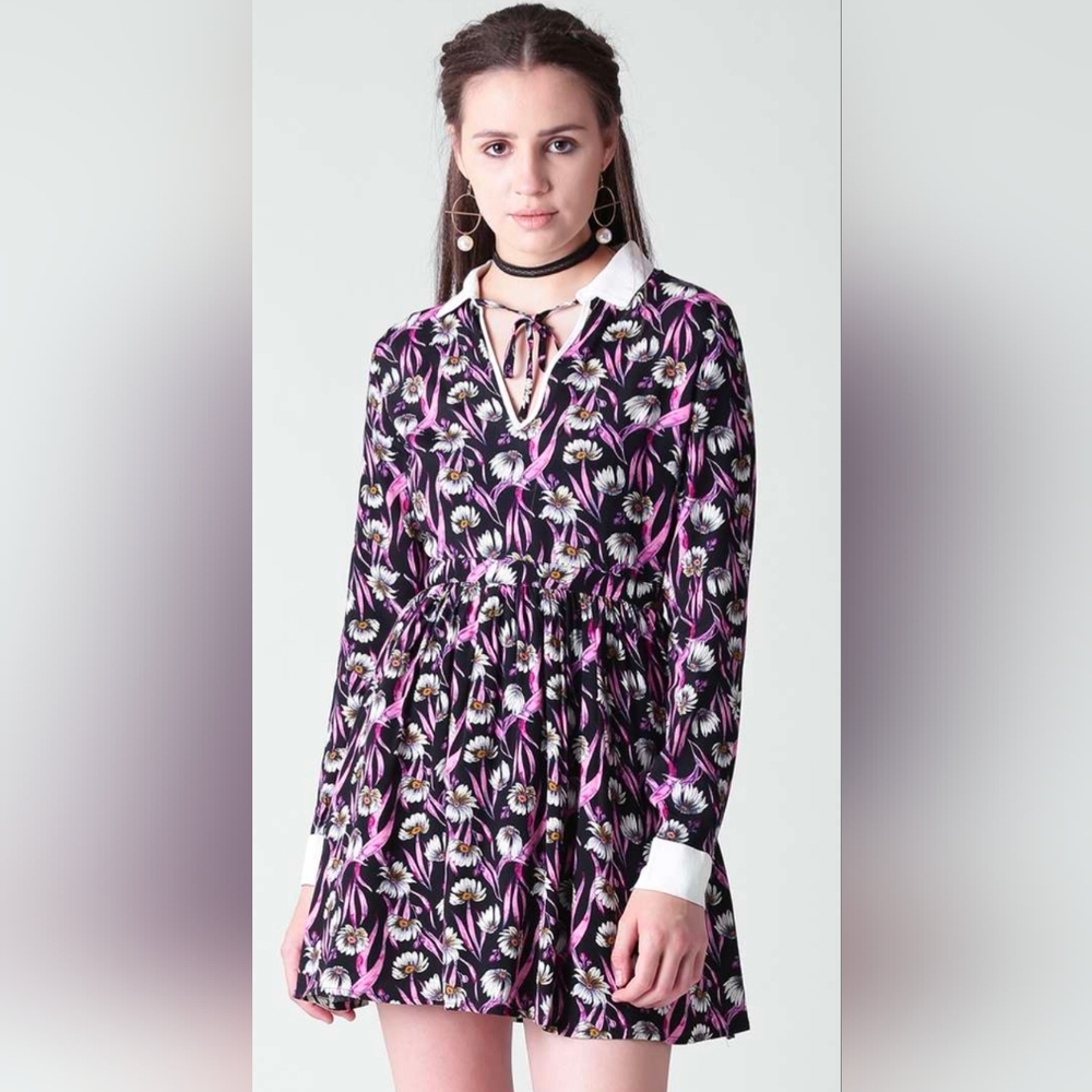 Vintage Style Forever 21 Black Pink Floral Dress Size Small